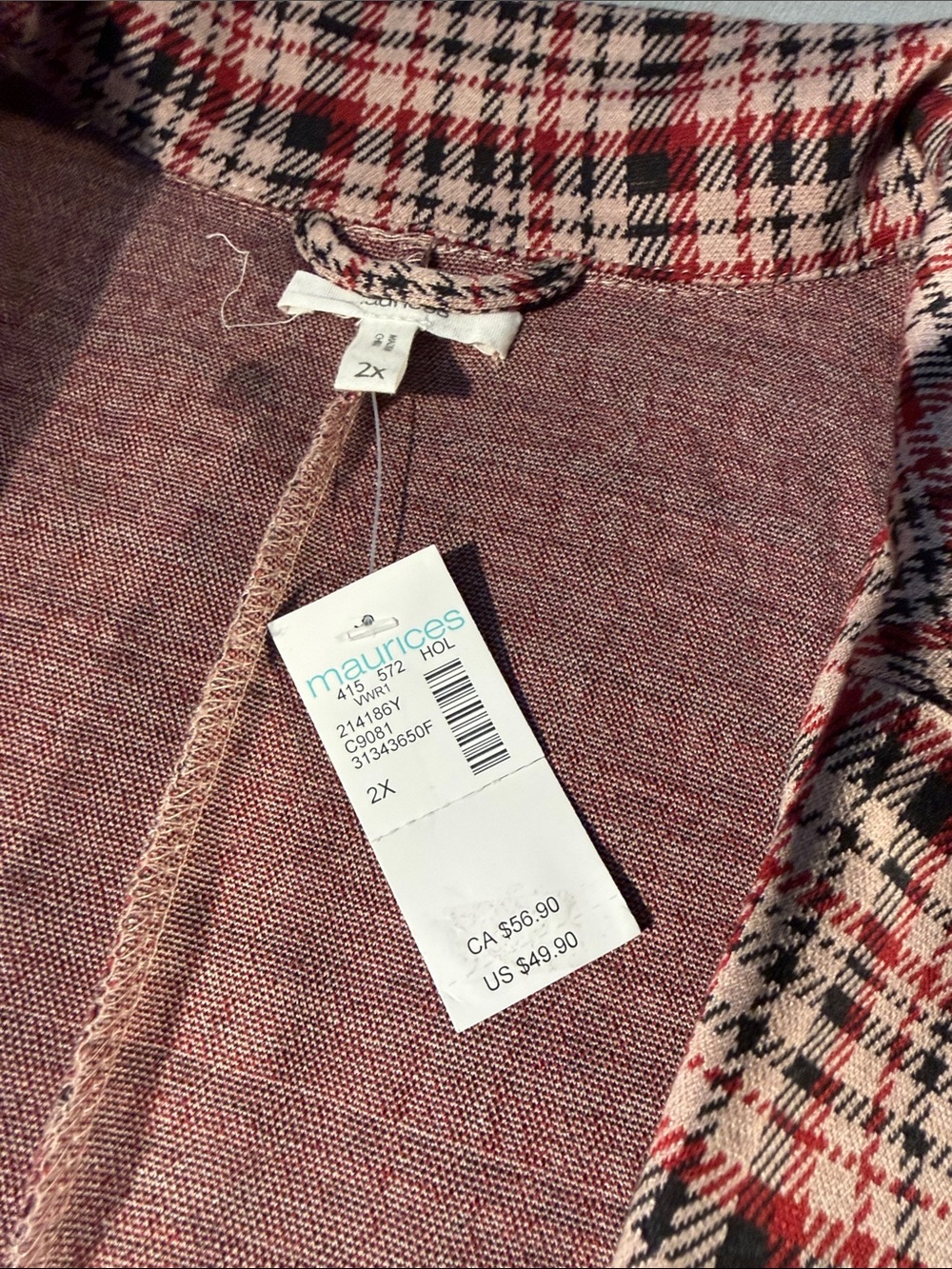 Maurices Plaid Open-Front Blazer in Red and Cream Tones - Picture 6 of 6